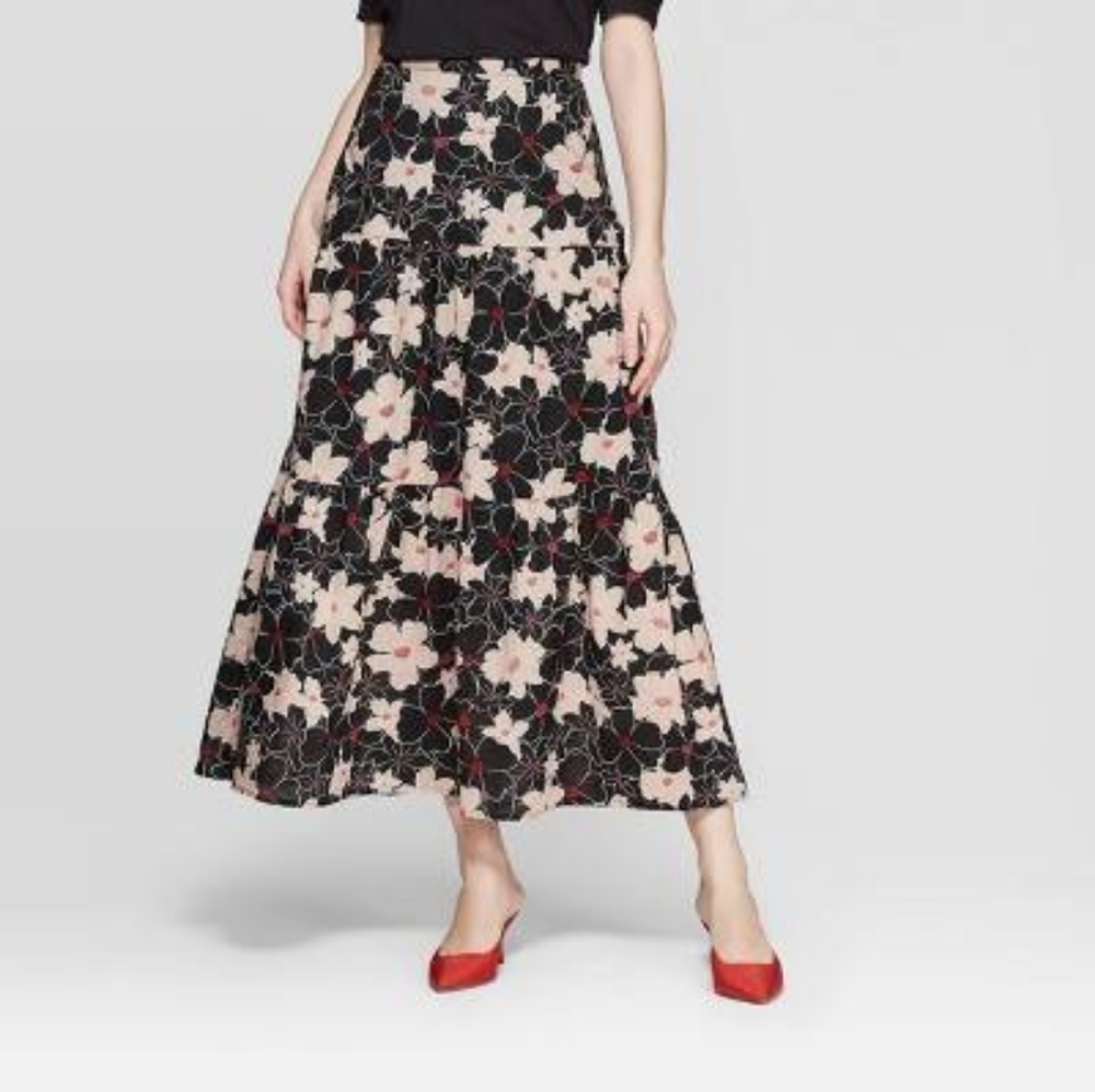 Who What Wear Black Floral Maxi Skirt Size 12